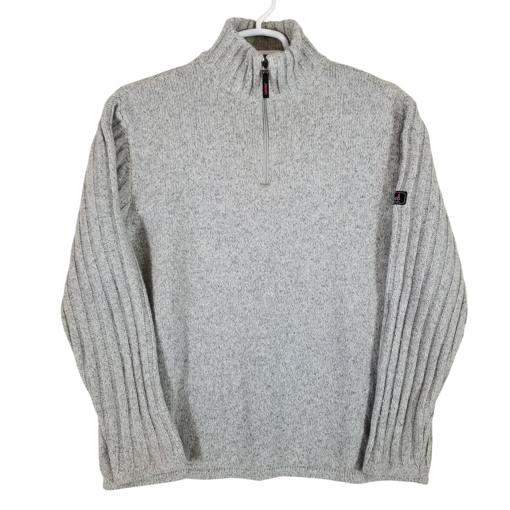 Musto Quarter Zip Sweater Men XL Grey Wool Blend Ribbed Sleeve Pullover